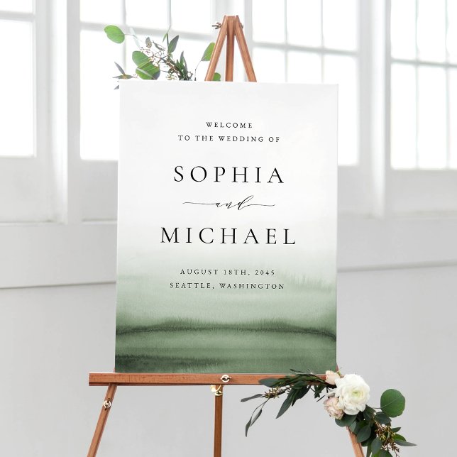 Watercolor Green Ombre Modern Wedding Welcome Poster (Von Creator hochgeladen)
