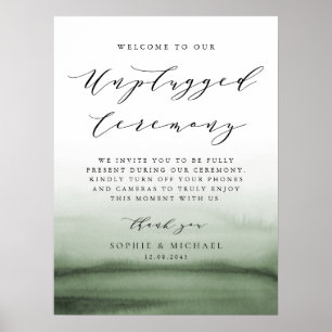 Watercolor Green Ombre Unplugged Wedding Zeremonie Poster
