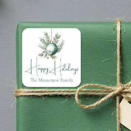 Watercolor Green Ornament Trendy Holiday Party Quadratischer Aufkleber