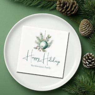 Watercolor Green Ornament Trendy Holiday Party Serviette