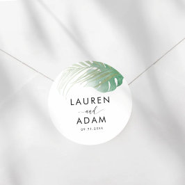 Watercolor Green Palm Leaf Wedding Favor  Runder Aufkleber