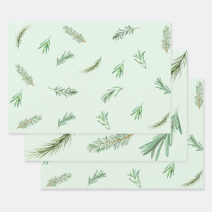 Watercolor Green Rosemary Branches Herbal Geschenkpapier Set
