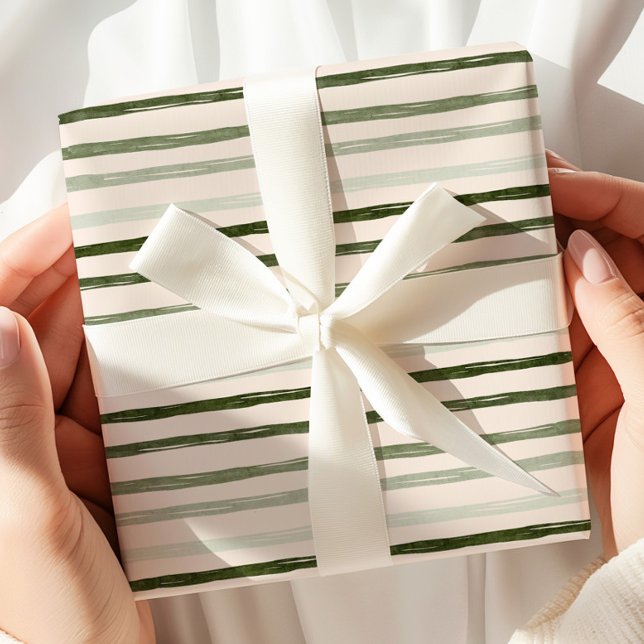 Watercolor Green Strip Wrapping Paper Geschenkpapier (Von Creator hochgeladen)