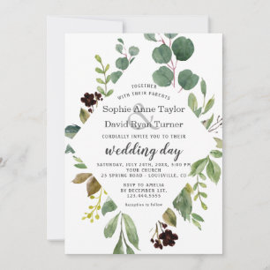 Watercolor Greenerage Foliage Frame Wedding Einladung