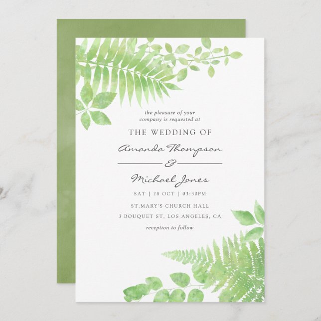 Watercolor Greenerity Foliage Hochzeit Einladung (Vorne/Hinten)