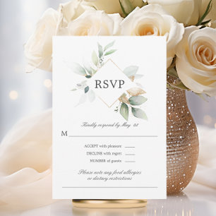 Watercolor Greenerity Gold Blätter Hochzeit RSVP C Karte
