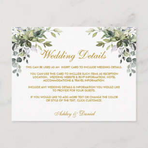 Watercolor Greenerity Gold Wedding Details Card Postkarte