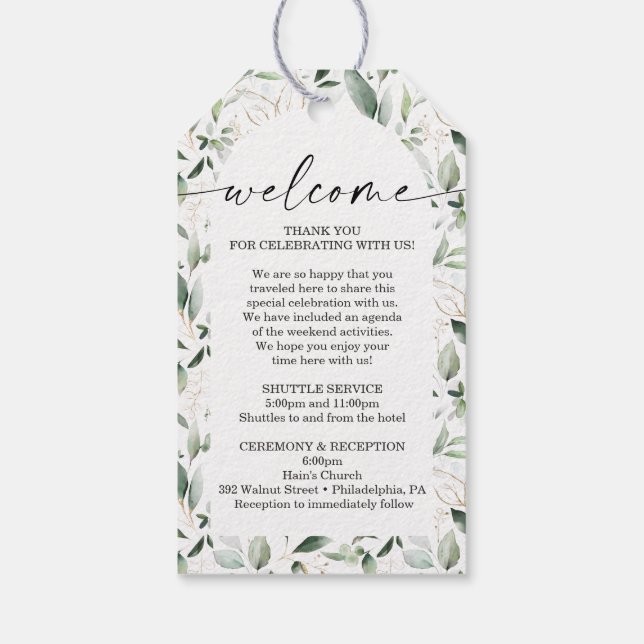 Watercolor Greenerity Gold Wedding Guest Bag Herzl Geschenkanhänger (Rückseite)