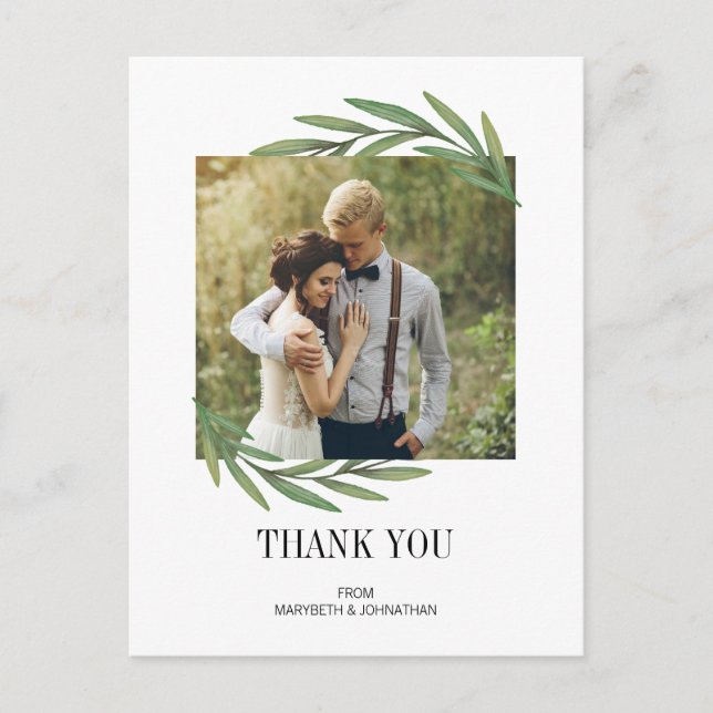 Watercolor Greenerity Wedding Danke Postcard Postkarte (Vorderseite)