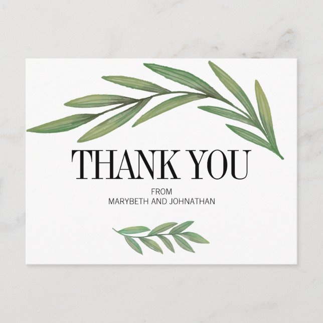 Watercolor Greenerity Wedding Danke Postcard Postkarte (Vorderseite)