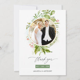 Watercolor Greenerity Wedding Foto Dankeskarte