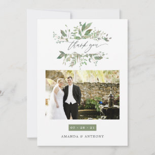 Watercolor Greenerity Wedding Foto Dankeskarte