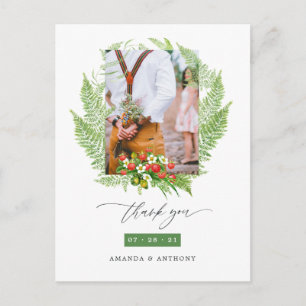 Watercolor Greenerity Wedding Foto Vielen Dank Postkarte
