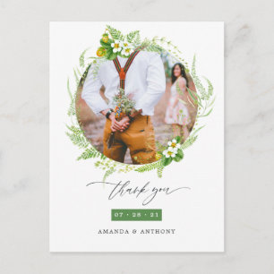 Watercolor Greenerity Wedding Foto Vielen Dank Postkarte