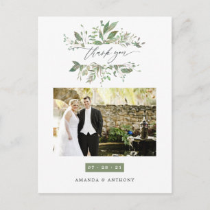 Watercolor Greenerity Wedding Foto Vielen Dank Postkarte