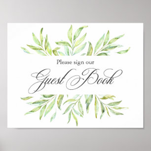 Watercolor Greenerity Wedding Guest Book Signage Poster