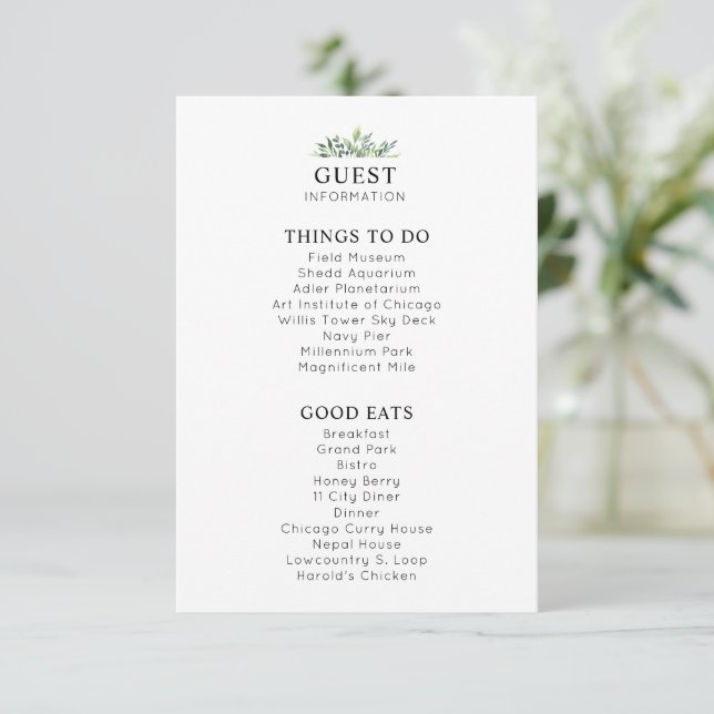 Watercolor Greenerity Wedding Guest Enclosure Card Begleitkarte (Stehend Vorderseite)