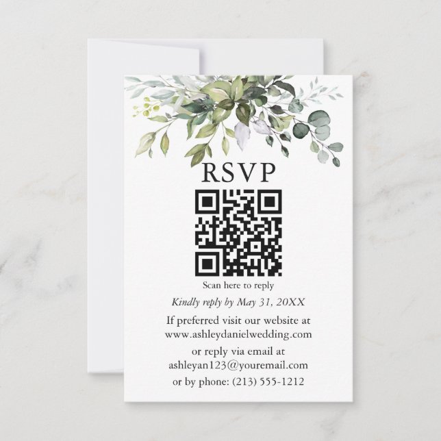 Watercolor Greenerity Wedding QR UAWG Karte (Vorderseite)