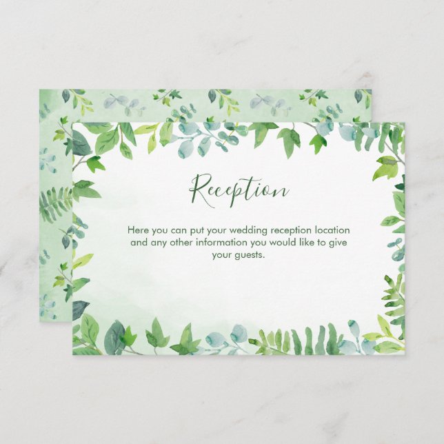 Watercolor Greenerity Wedding Reception Card Einladung (Vorne/Hinten)