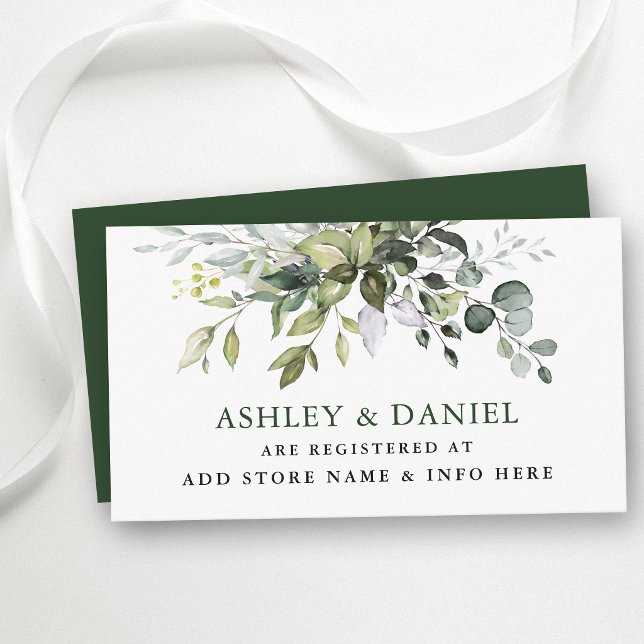 Watercolor Greenerity Wedding Registry Begleitkarte (Customize to change text color, text style or to change color of back of card.)