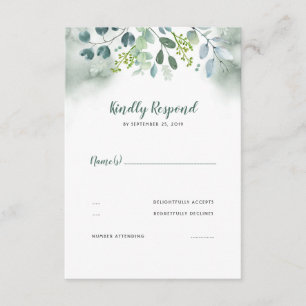 Watercolor Greenerity Wedding RSVP Karte