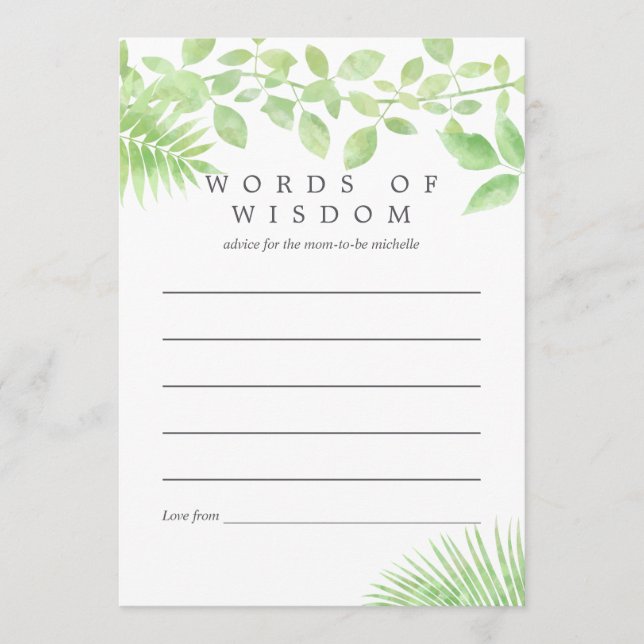 Watercolor Greenery Baby Shower Advice for Mother Hinweiskarte (Vorderseite)