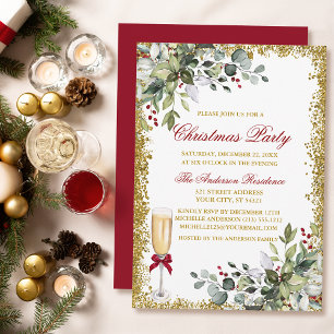 Watercolor Greenery Berries Rotes Weihnachtsfest P Einladung