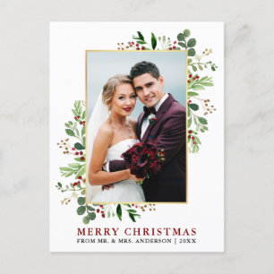 Watercolor Greenery Berries Weihnachten Gold Postkarte