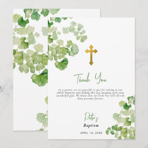 Watercolor Greenery Boy Girl Christening Taufe Dankeskarte