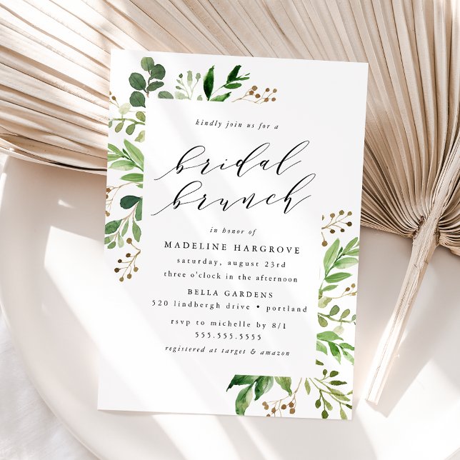 Watercolor Greenery Bridal Brunch Einladung (Von Creator hochgeladen)