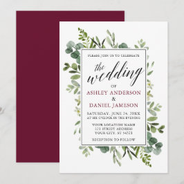 Watercolor Greenery Calligraphy Burgundy Wedding Einladung