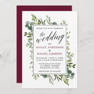 Watercolor Greenery Calligraphy Burgundy Wedding Einladung