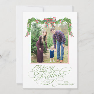 Watercolor Greenery Christmas Photo Card Feiertagskarte