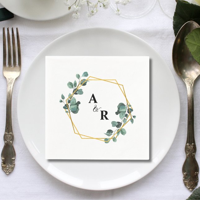 Watercolor Greenery Couple Monogram Wedding Paper Serviette (Von Creator hochgeladen)