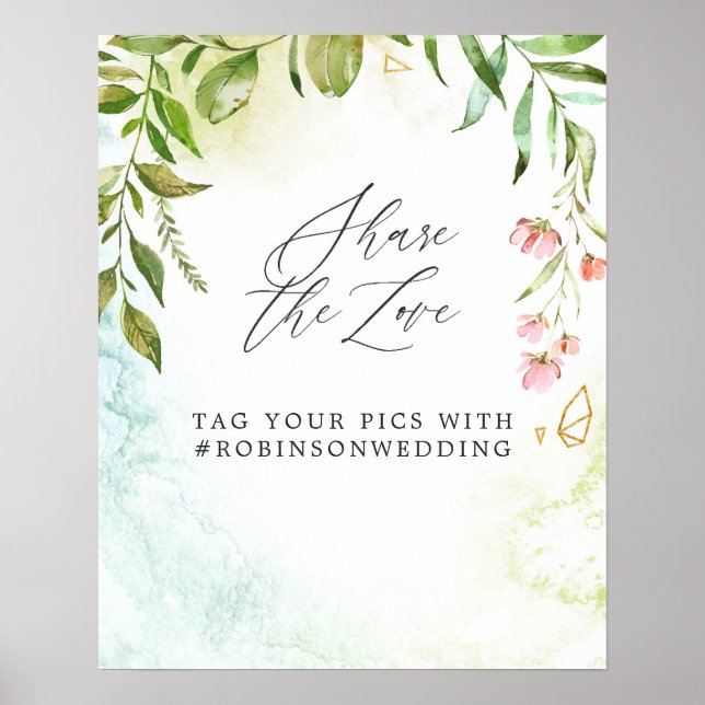 Watercolor Greenery Crystal Wedding Poster (Vorne)