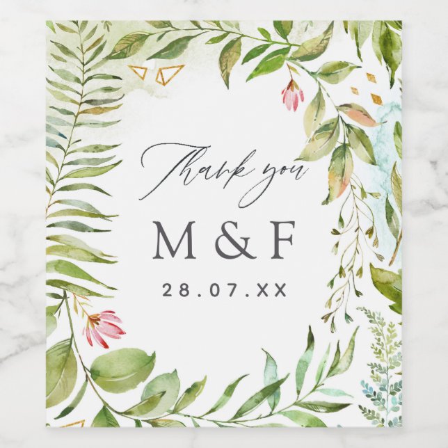 Watercolor Greenery Crystal Wedding Weinetikett (Einzelnes Label)
