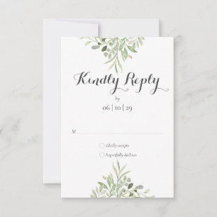 Watercolor Greenery Elegante Script Wedding RSVP Karte