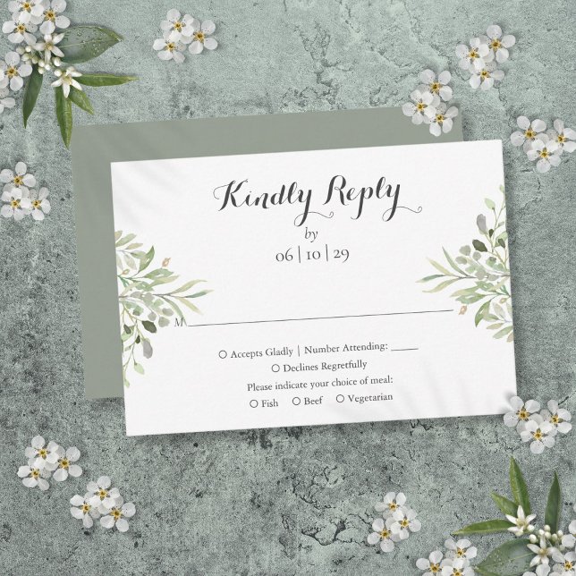 Watercolor Greenery Elegante Script Wedding RSVP Karte (Watercolor Greenery Elegant Script Wedding RSVP Card)