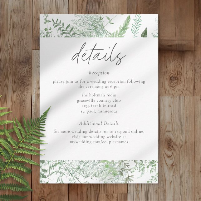Watercolor Greenery Fern Rustic Wedding Begleitkarte (Von Creator hochgeladen)