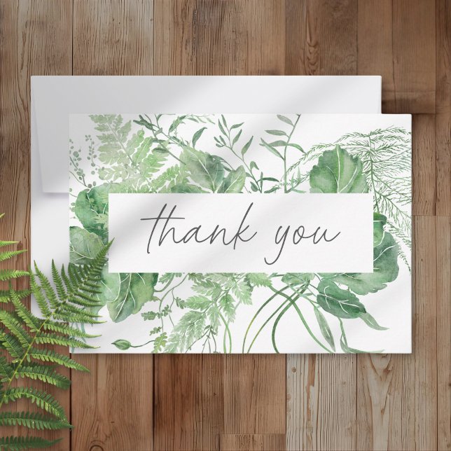 Watercolor Greenery Fern Rustic Wedding Dankeskarte (Von Creator hochgeladen)