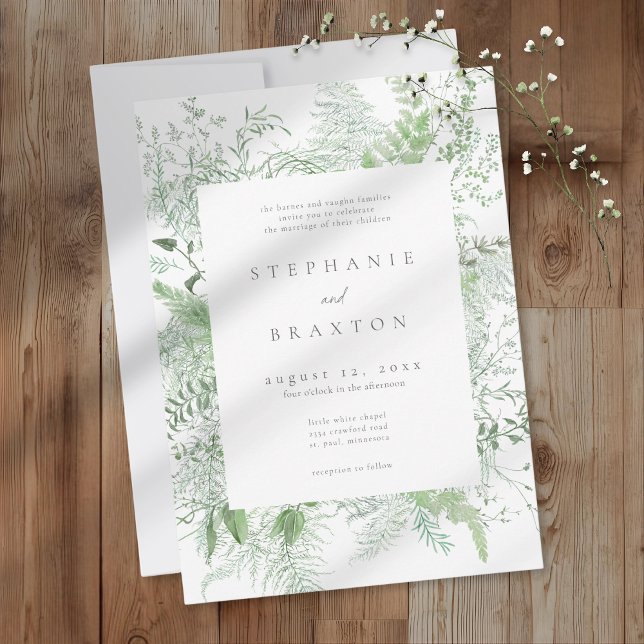 Watercolor Greenery Fern Rustic Wedding Einladung (Watercolor Greenery Fern Rustic Wedding Invitation)