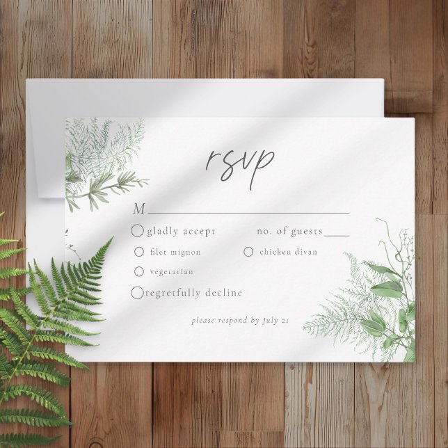 Watercolor Greenery Fern Rustic Wedding RSVP Karte (Von Creator hochgeladen)