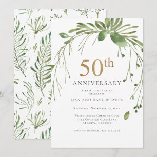 Watercolor Greenery Gold 50. Jubiläum Einladung