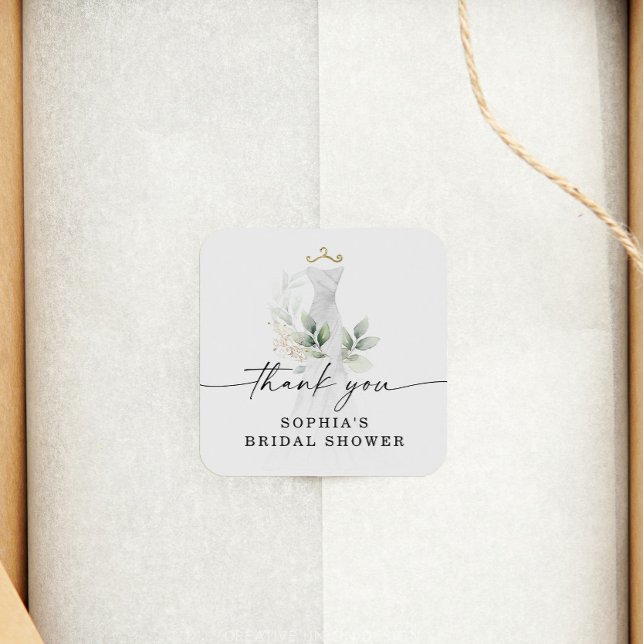 Watercolor Greenery Gold Brautparty Vielen Dank Quadratischer Aufkleber (Von Creator hochgeladen)