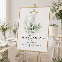 Watercolor Greenery Gold Brautparty Willkommen