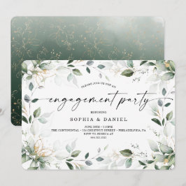 Watercolor Greenery Gold Engagement Party Einladung