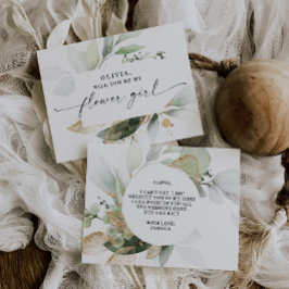 Watercolor Greenery Gold Flower Girl Vorschlag Postkarte