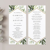 Watercolor Greenery Gold Hexagon Wedding Program