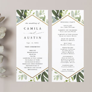 Watercolor Greenery Gold Hexagon Wedding Program Programm