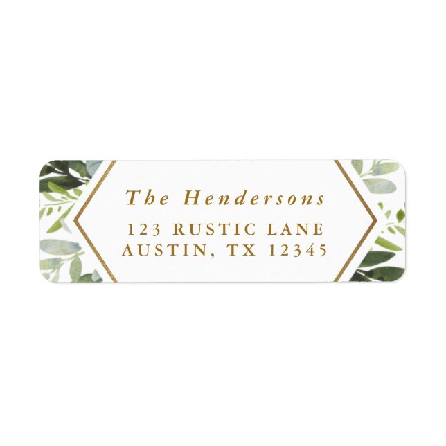 Watercolor Greenery Gold Script Adresse (Vorne)